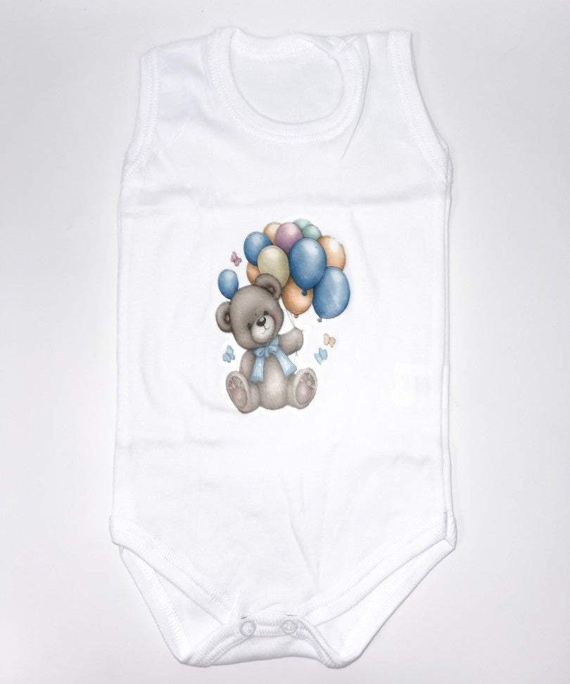 Set baie baiat albastru personalizat ursulet cu baloane - Botez bebelusi