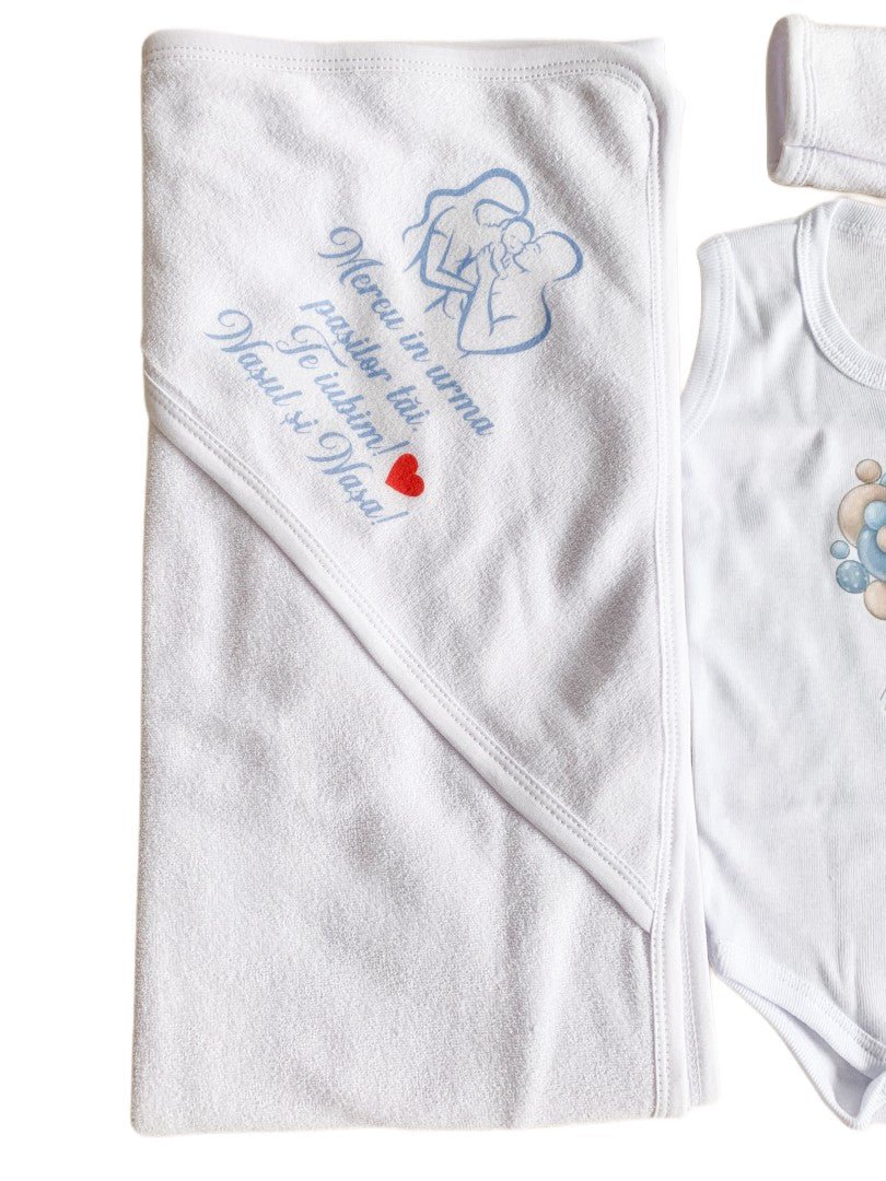 Set baie baiat personalizat cu ursulet - Botez bebelusi