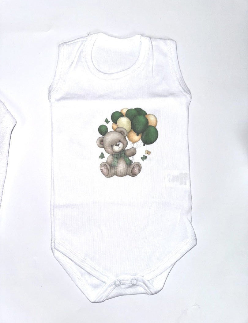 Set baie baiat verde personalizat ursulet cu baloane - Botez bebelusi