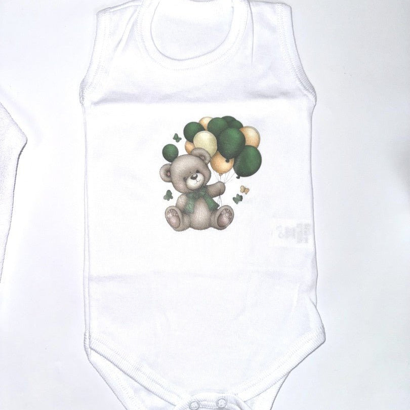 Set baie baiat verde personalizat ursulet cu baloane - Botez bebelusi