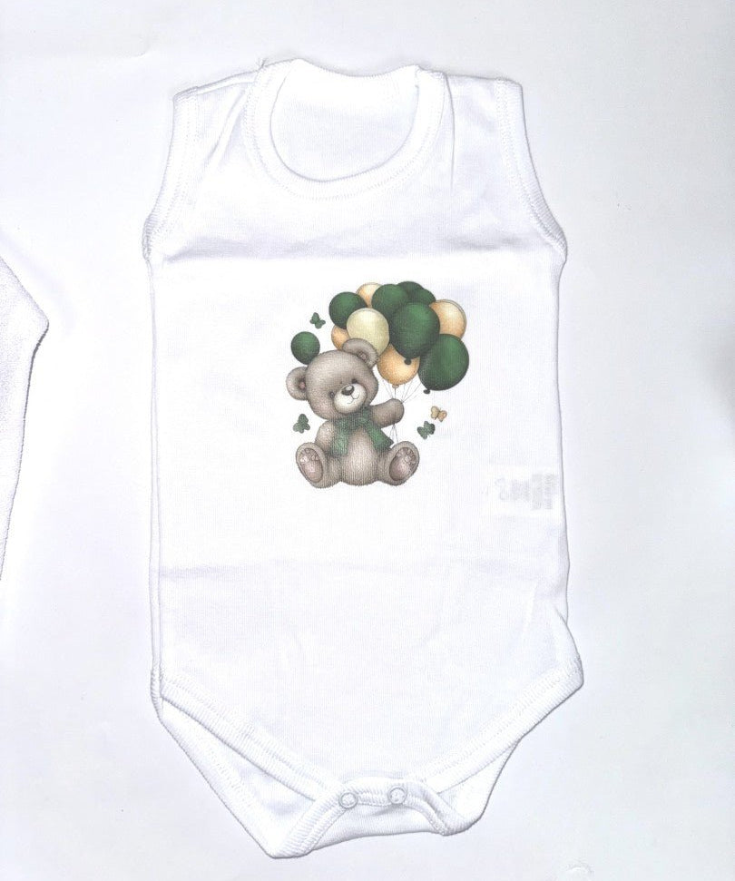 Set baie baiat verde personalizat ursulet cu baloane - Botez bebelusi