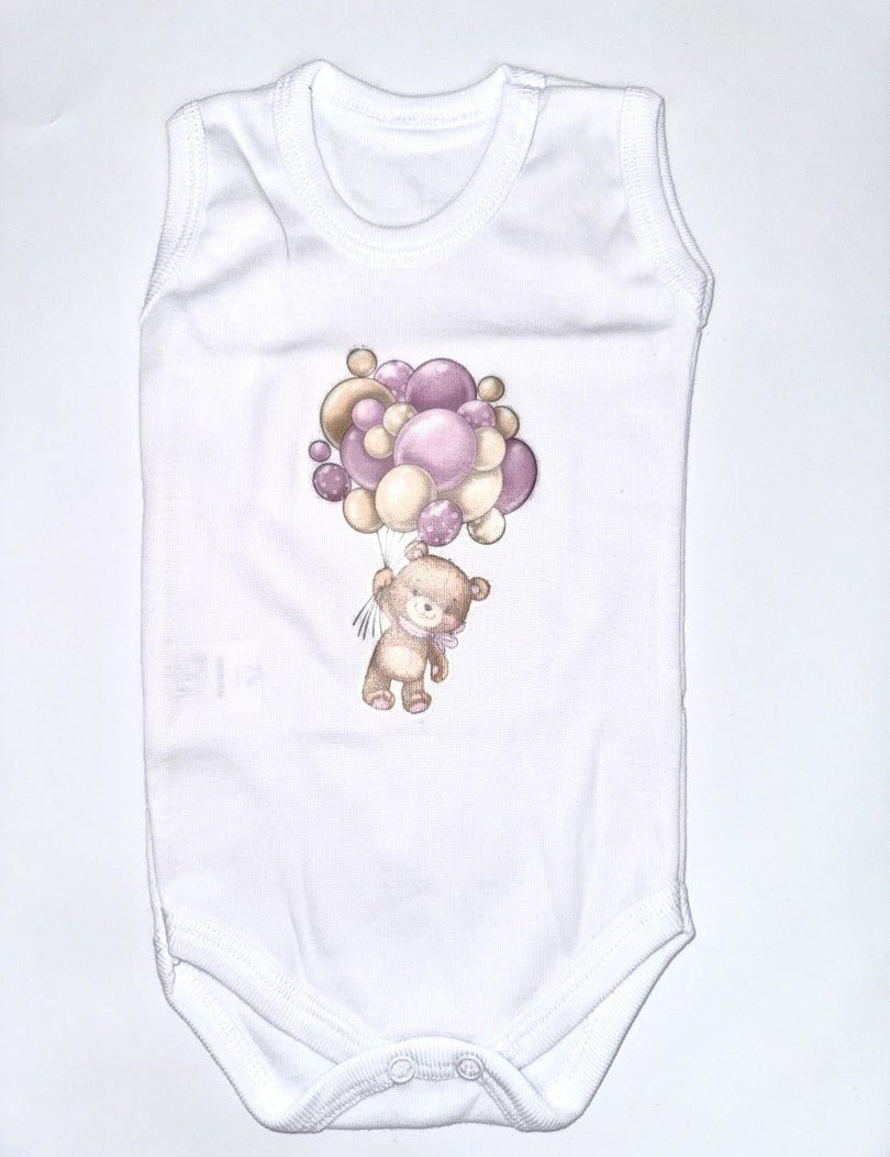 Set baie fetita mov personalizat ursulet cu baloane - Botez bebelusi