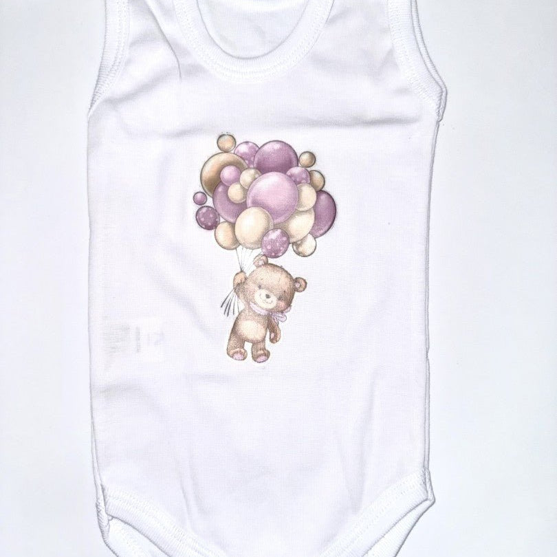 Set baie fetita mov personalizat ursulet cu baloane - Botez bebelusi