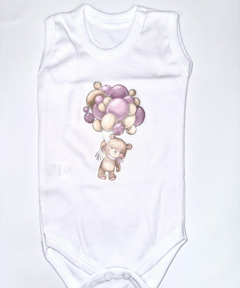 Set baie fetita mov personalizat ursulet cu baloane - Botez bebelusi