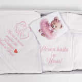 Set baie fetita personalizat cu ursulet - Botez bebelusi