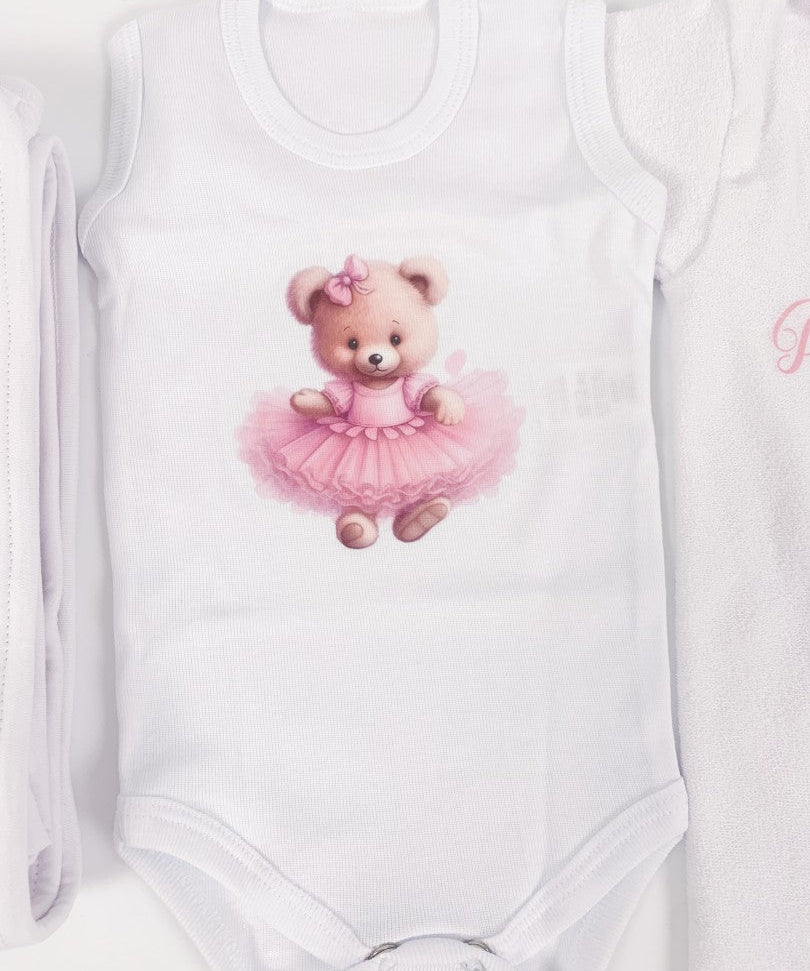 Set baie fetita personalizat cu ursulet - Botez bebelusi