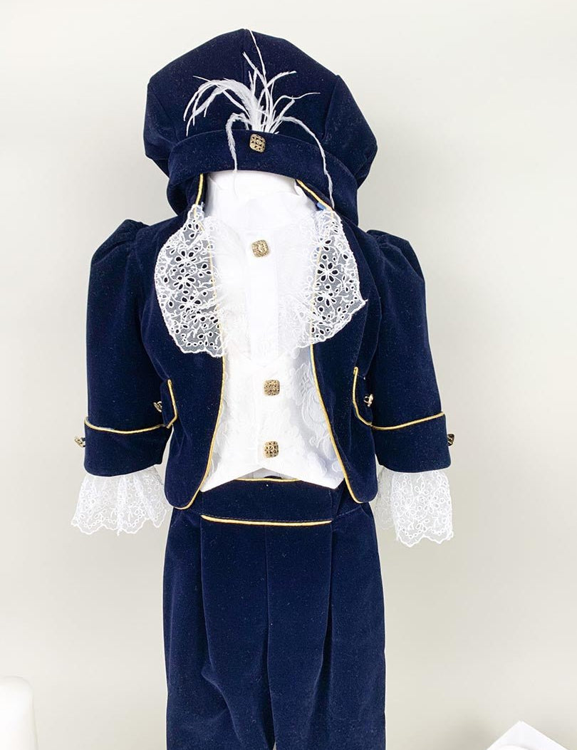 Set botez baiat - print catifea bleomarin - Botez bebelusi