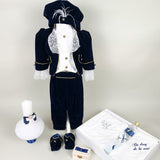 Set botez baiat - print catifea bleomarin - Botez bebelusi
