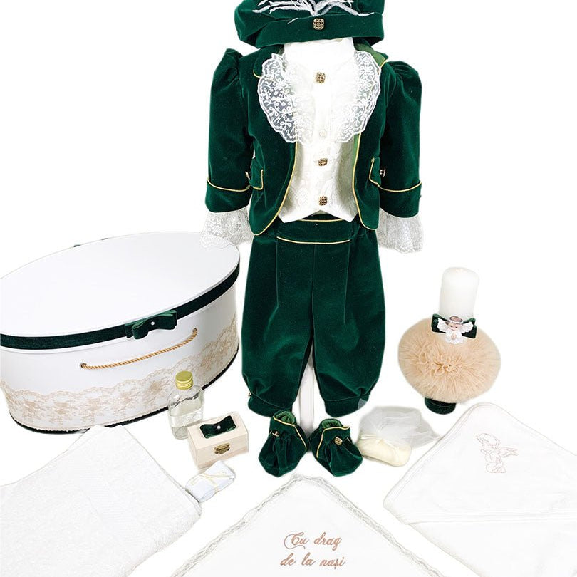 Set botez baiat print verde - Botez bebelusi