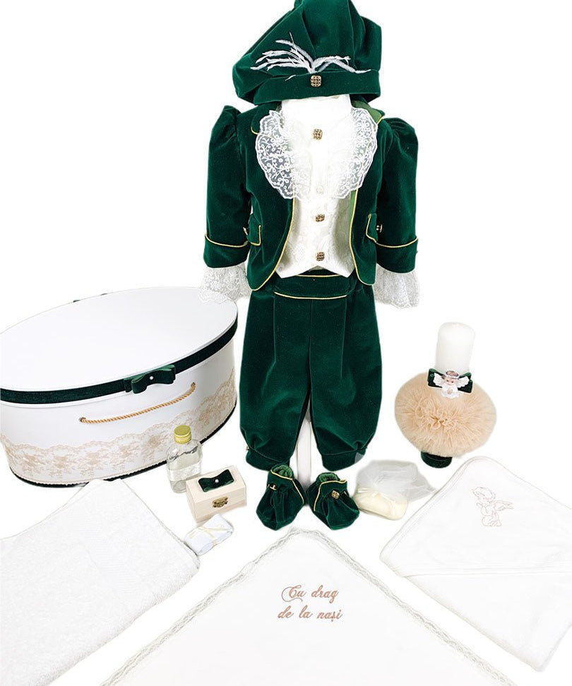 Set botez baiat print verde - Botez bebelusi