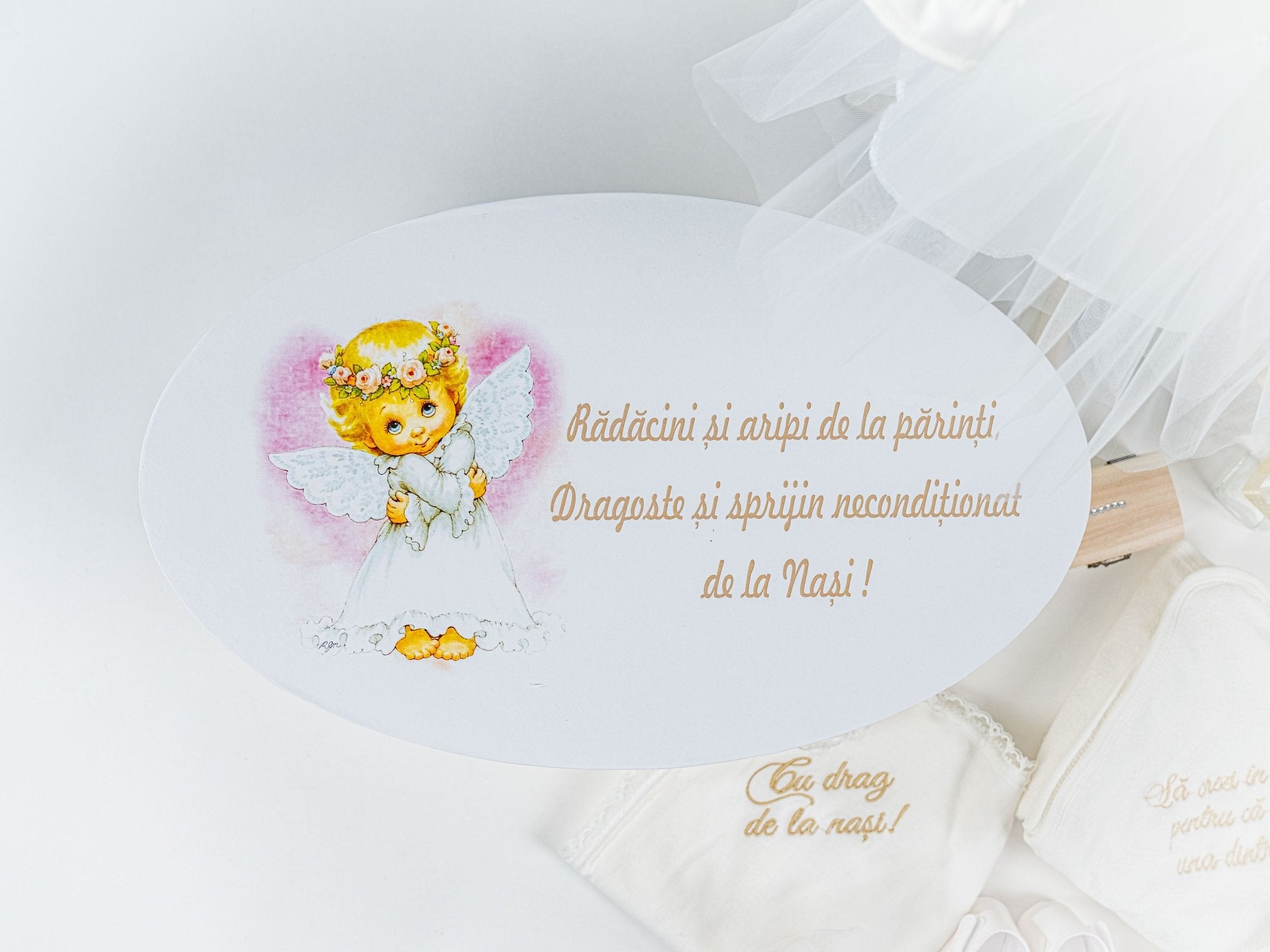 Set Botez Complet cu Rochita Ivory din Tulle si Trusou Hand - made - Siera - Botez bebelusi