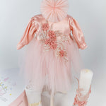 Set Botez Complet cu Rochita Roz Somon si Trusou Hand - made - Eleonora - Botez bebelusi