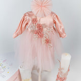 Set Botez Complet cu Rochita Roz Somon si Trusou Hand - made - Eleonora - Botez bebelusi
