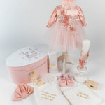 Set Botez Complet cu Rochita Roz Somon si Trusou Hand - made - Eleonora - Botez bebelusi