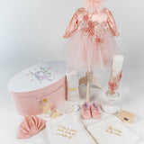 Set Botez Complet cu Rochita Roz Somon si Trusou Hand - made - Eleonora - Botez bebelusi