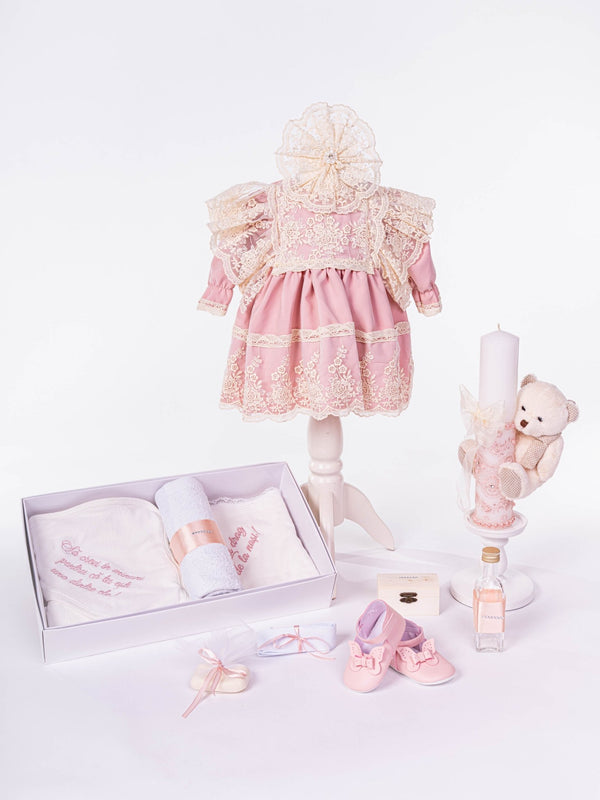Set botez complet cu rochita, trusou hand made si lumanare personalizata - Caetana - Botez bebelusi