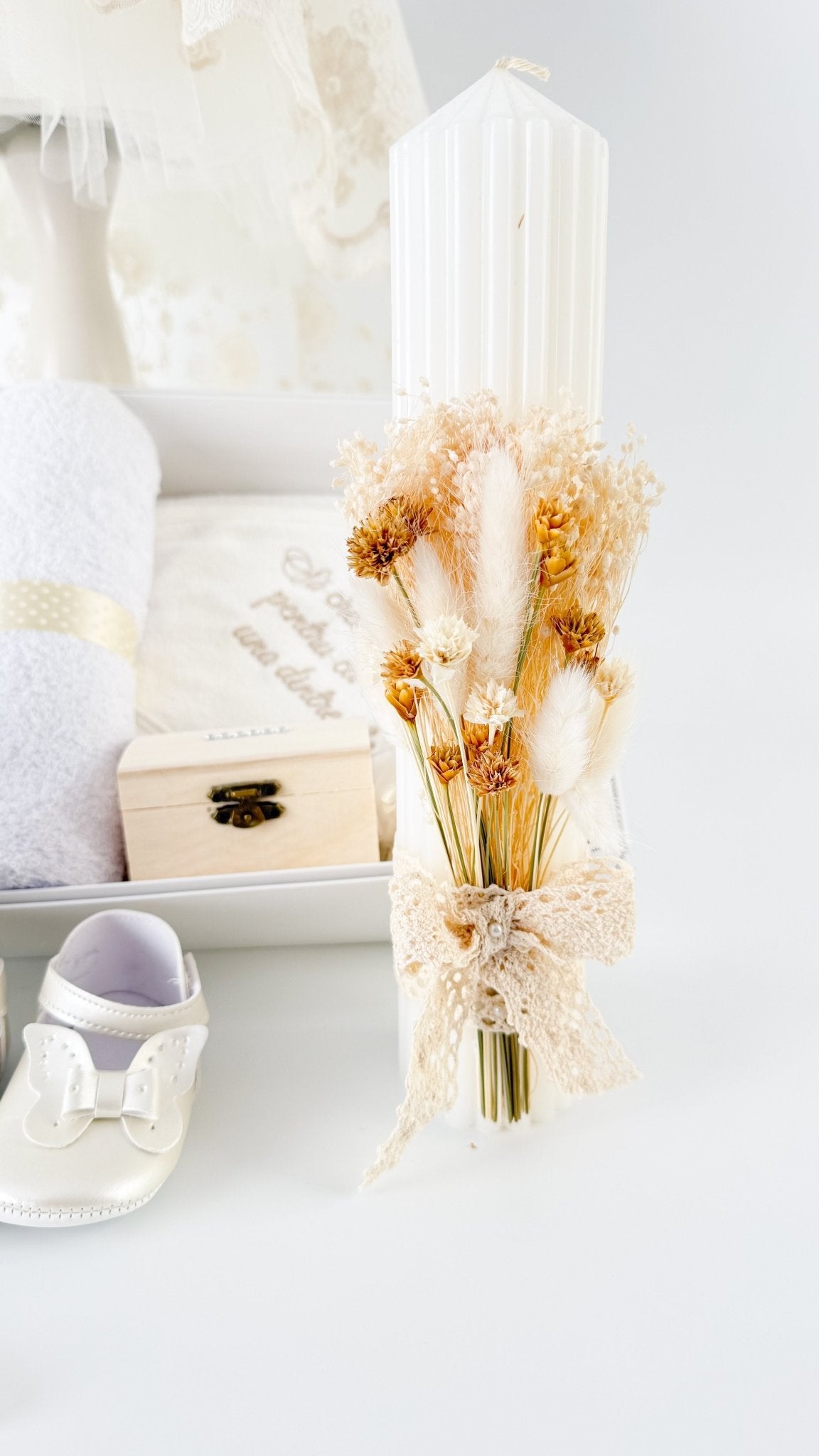 Set botez complet cu rochita, trusou hand made si lumanare personalizata - Filipa - Botez bebelusi