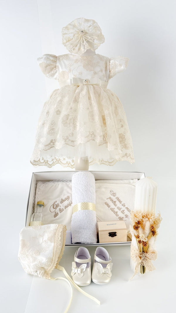 Set botez complet cu rochita, trusou hand made si lumanare personalizata - Filipa - Botez bebelusi