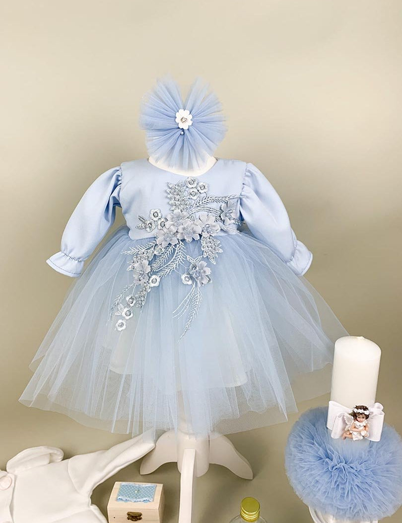 Set botez fete blue Sara(aplicatii flori) - Botez bebelusi