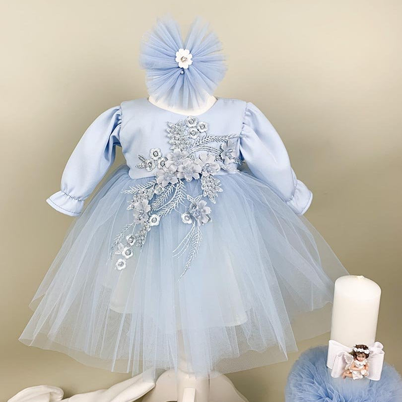 Set botez fete blue Sara(aplicatii flori) - Botez bebelusi