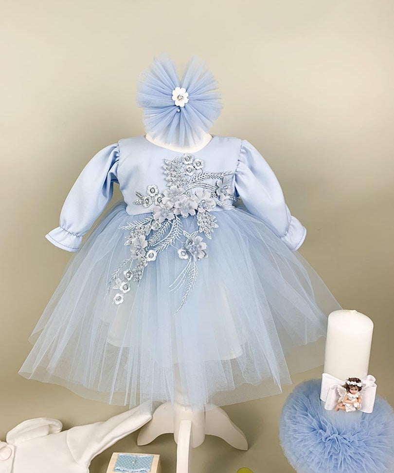 Set botez fete blue Sara(aplicatii flori) - Botez bebelusi