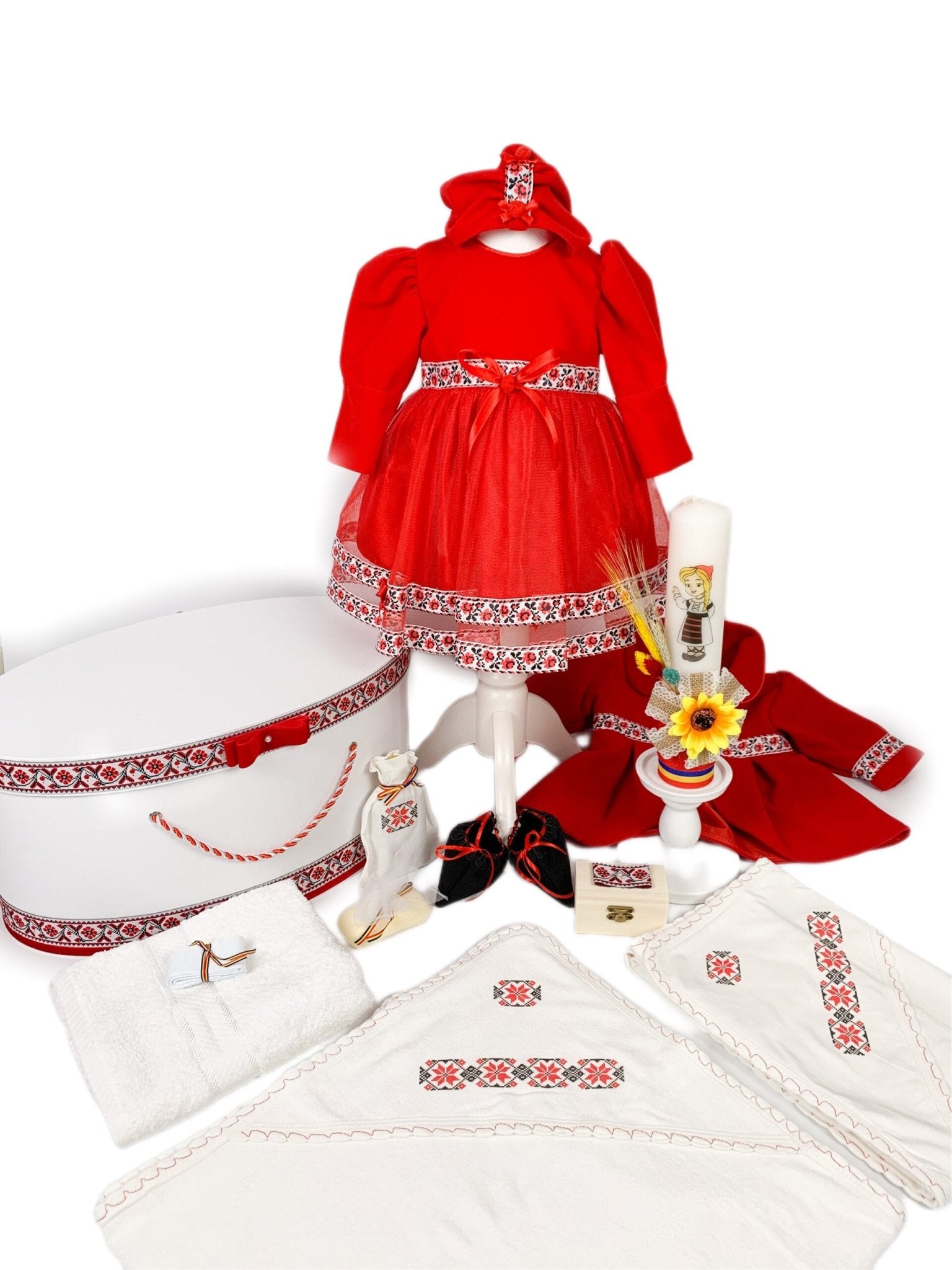 Set botez fetita complet rosu - Botez bebelusi