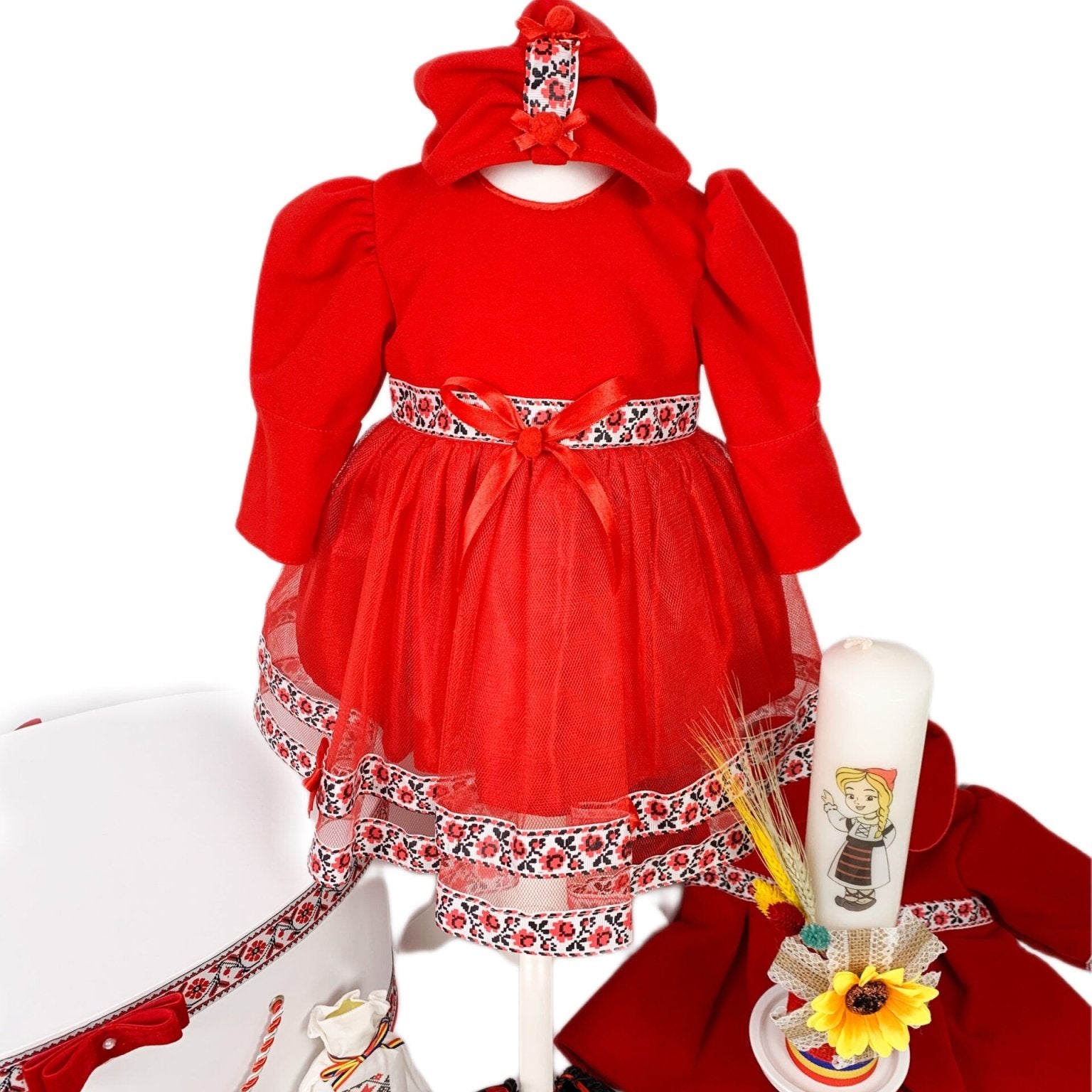 Set botez fetita complet rosu - Botez bebelusi