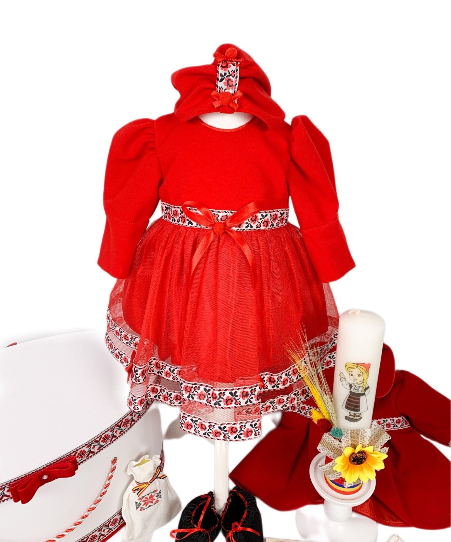 Set botez fetita complet rosu - Botez bebelusi