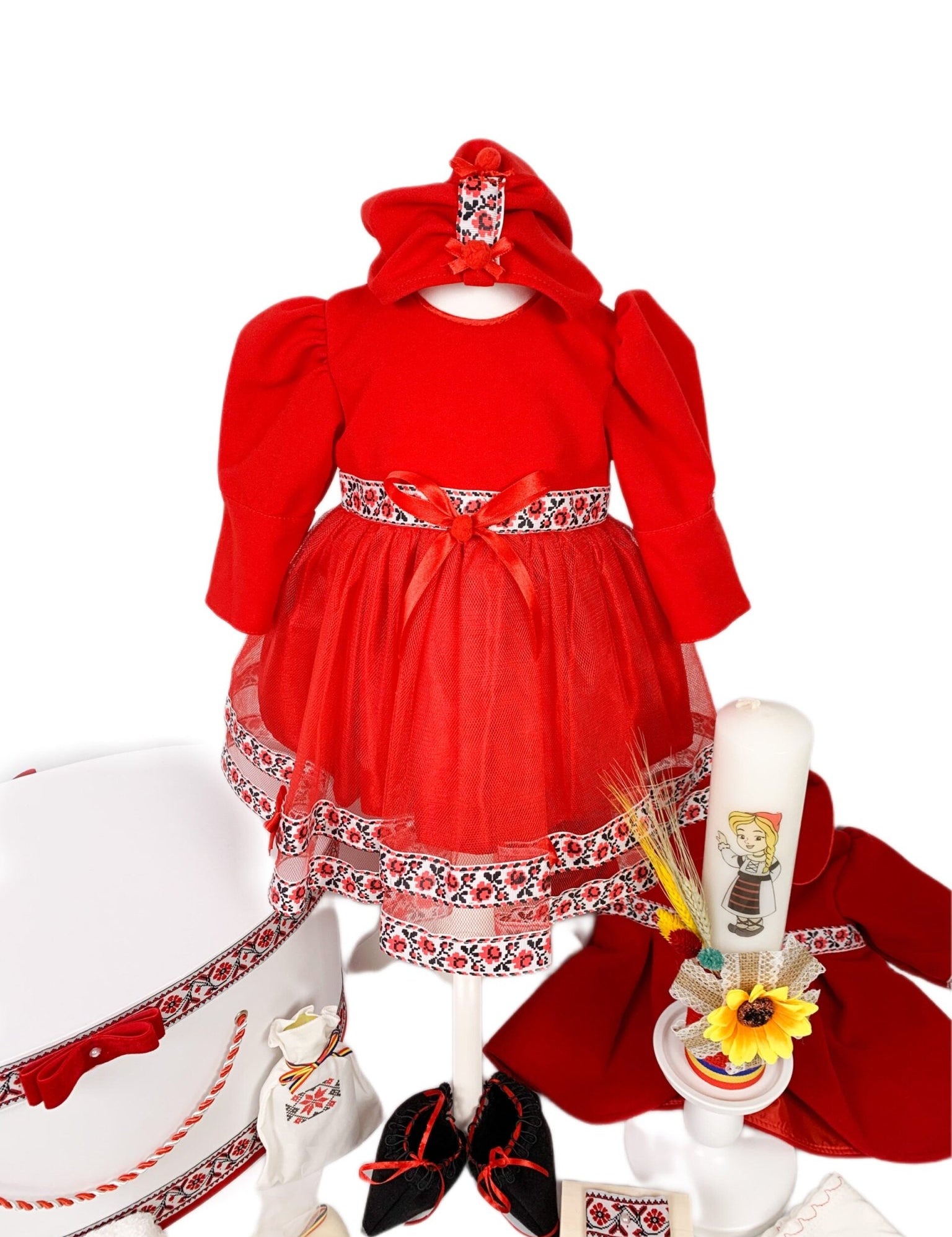Set botez fetita complet rosu - Botez bebelusi