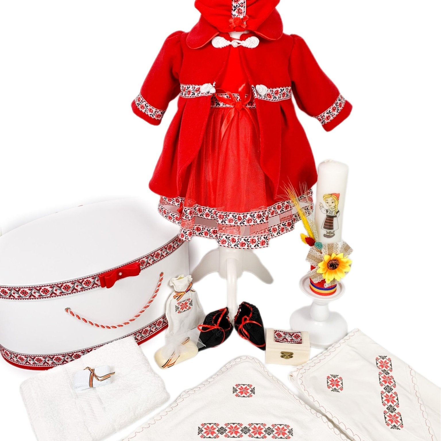 Set botez fetita complet rosu - Botez bebelusi