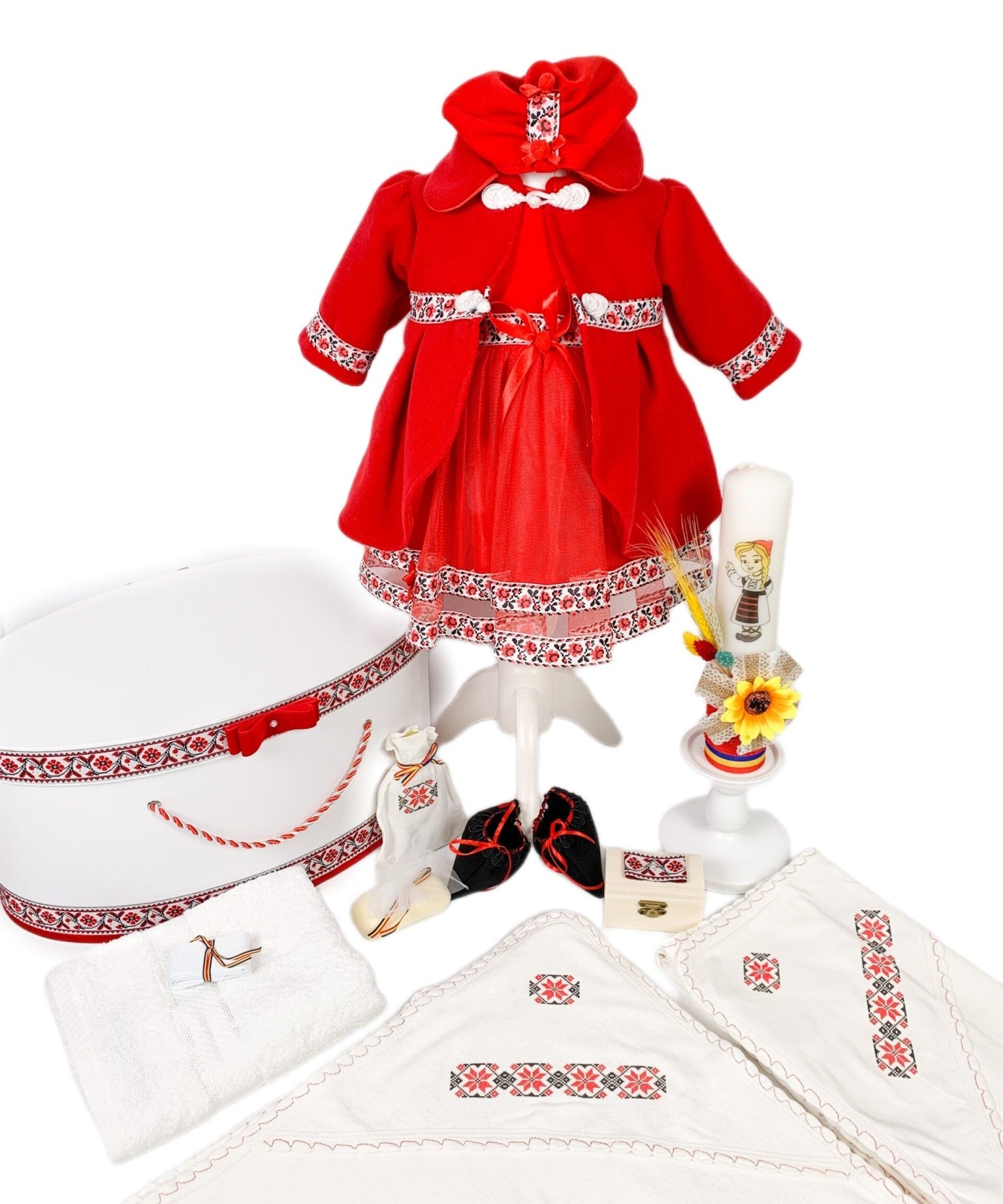Set botez fetita complet rosu - Botez bebelusi