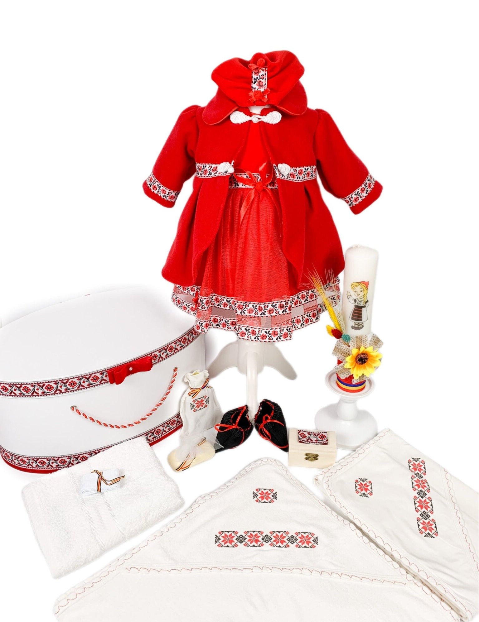 Set botez fetita complet rosu - Botez bebelusi