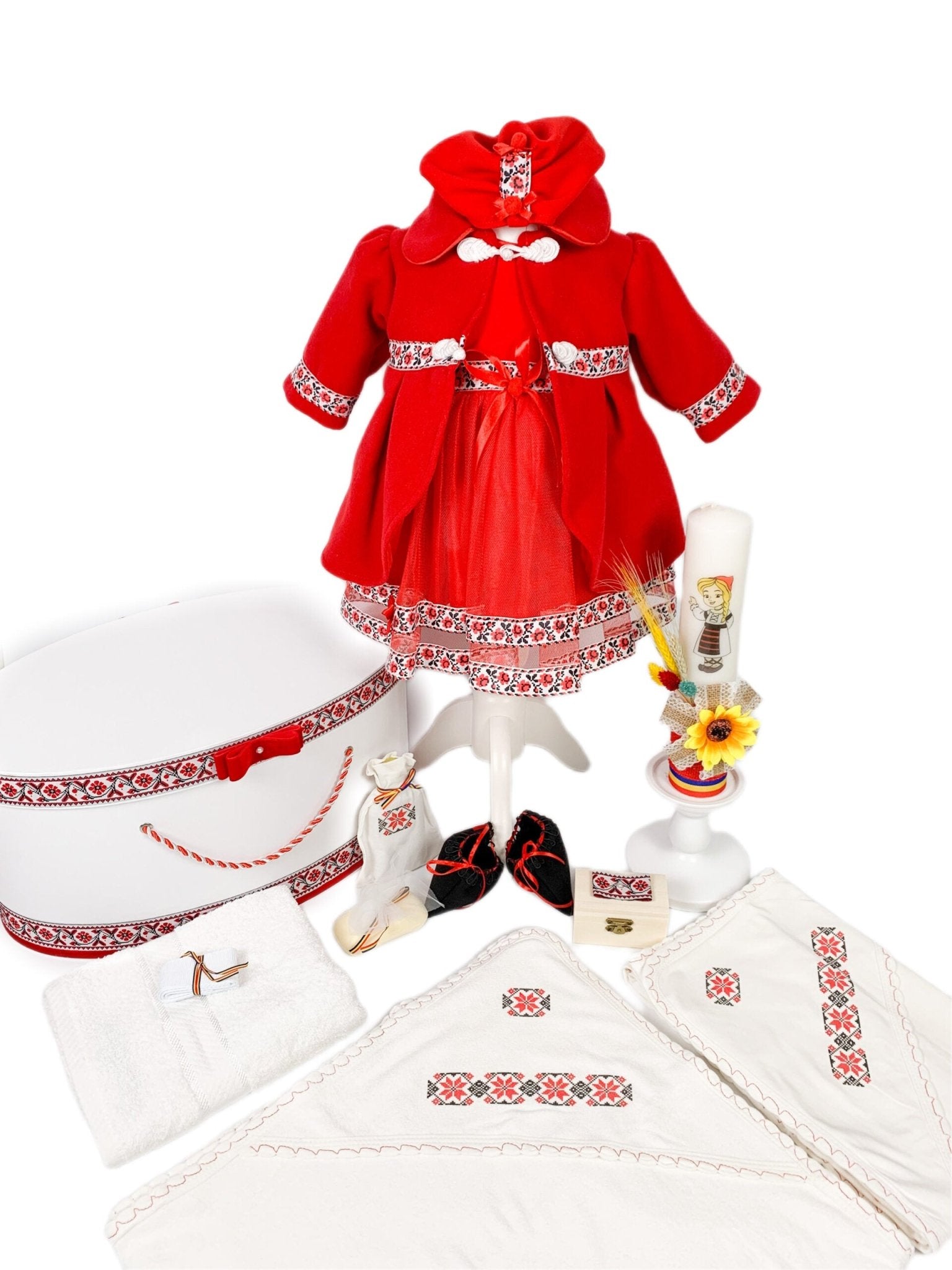 Set botez fetita complet rosu - Botez bebelusi