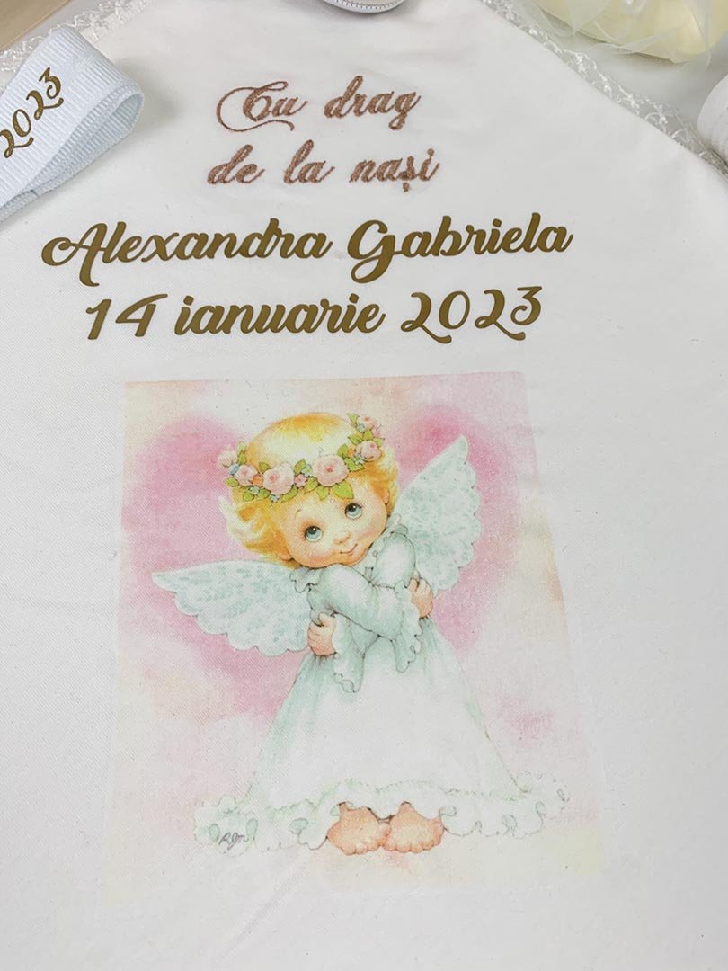 Set botez fetita fluturi colorați si ingeras roz - Botez bebelusi