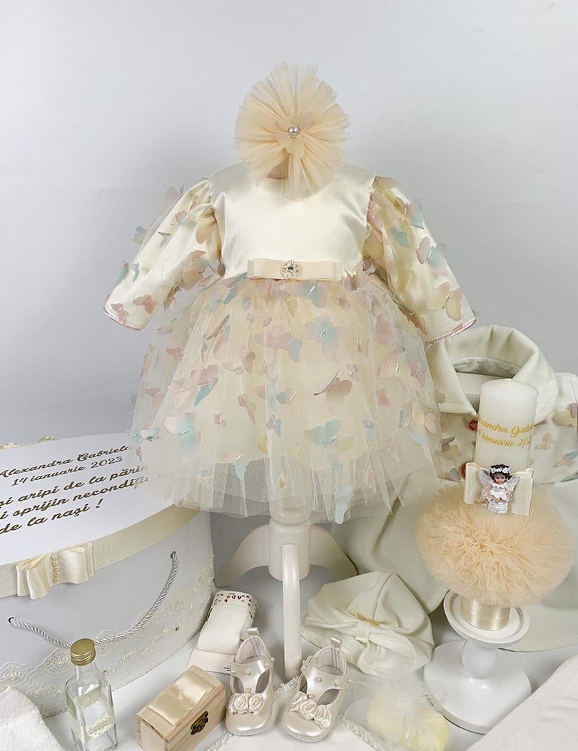 Set botez fetita fluturi colorați si ingeras roz - Botez bebelusi