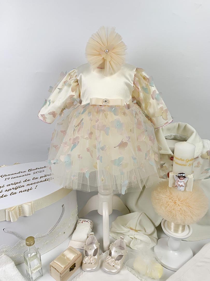 Set botez fetita fluturi colorați si ingeras roz - Botez bebelusi