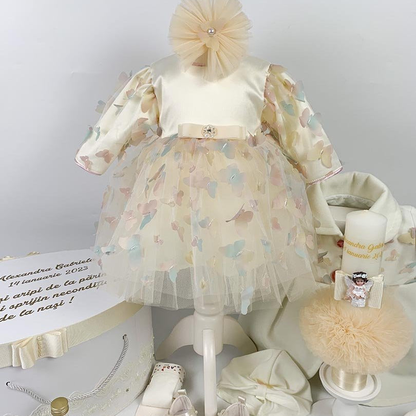 Set botez fetita fluturi colorați si ingeras roz - Botez bebelusi