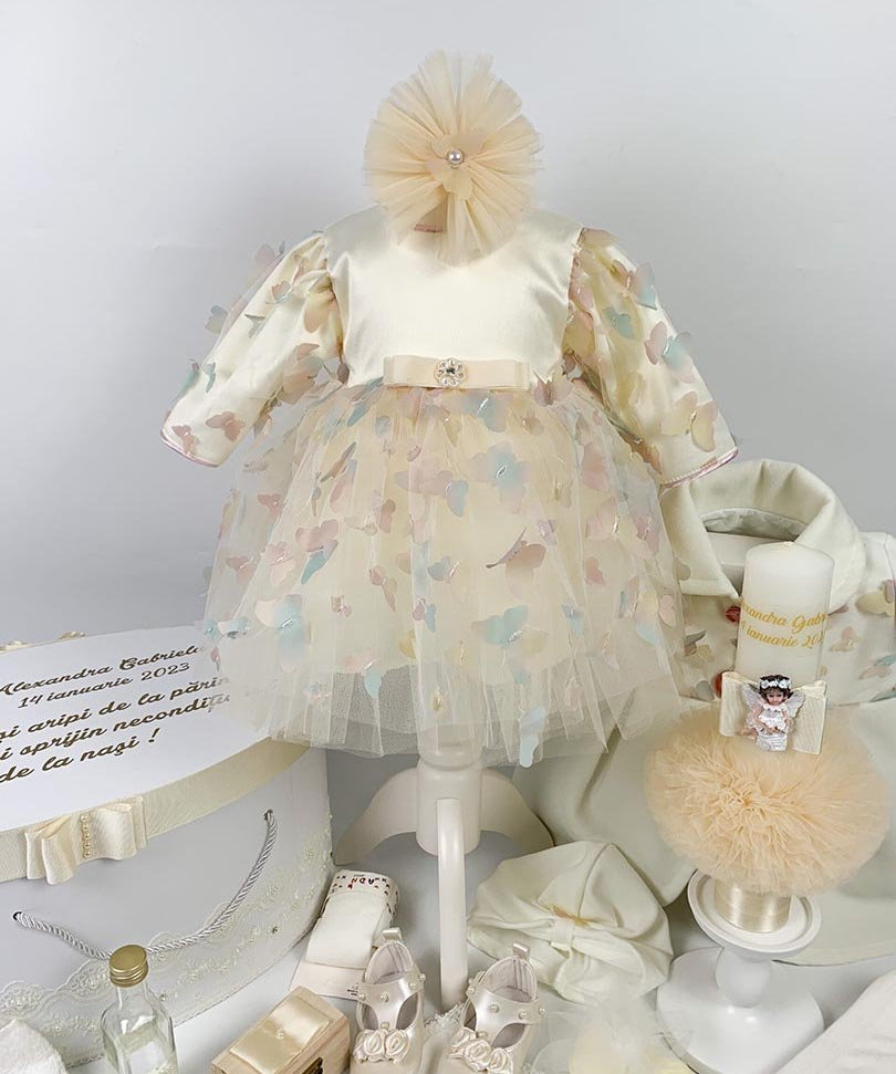 Set botez fetita fluturi colorați si ingeras roz - Botez bebelusi