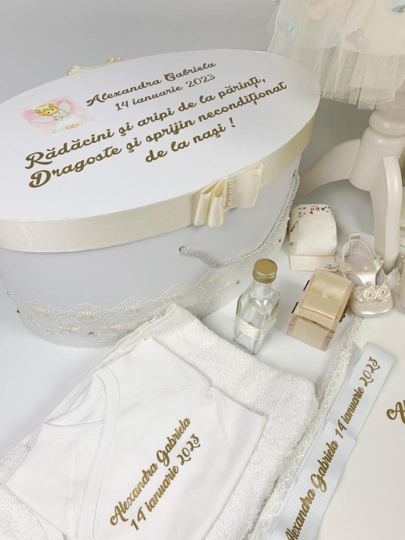 Set botez fetita fluturi colorați si ingeras roz - Botez bebelusi