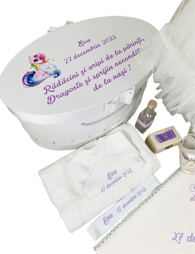 Set botez fetita personalizat cu unicorn - Botez bebelusi