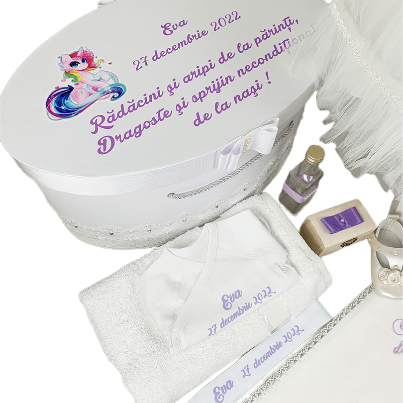 Set botez fetita personalizat cu unicorn - Botez bebelusi