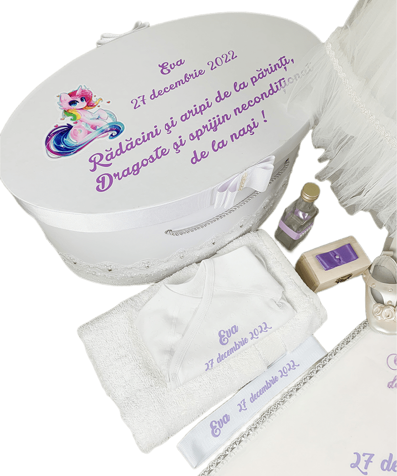 Set botez fetita personalizat cu unicorn - Botez bebelusi