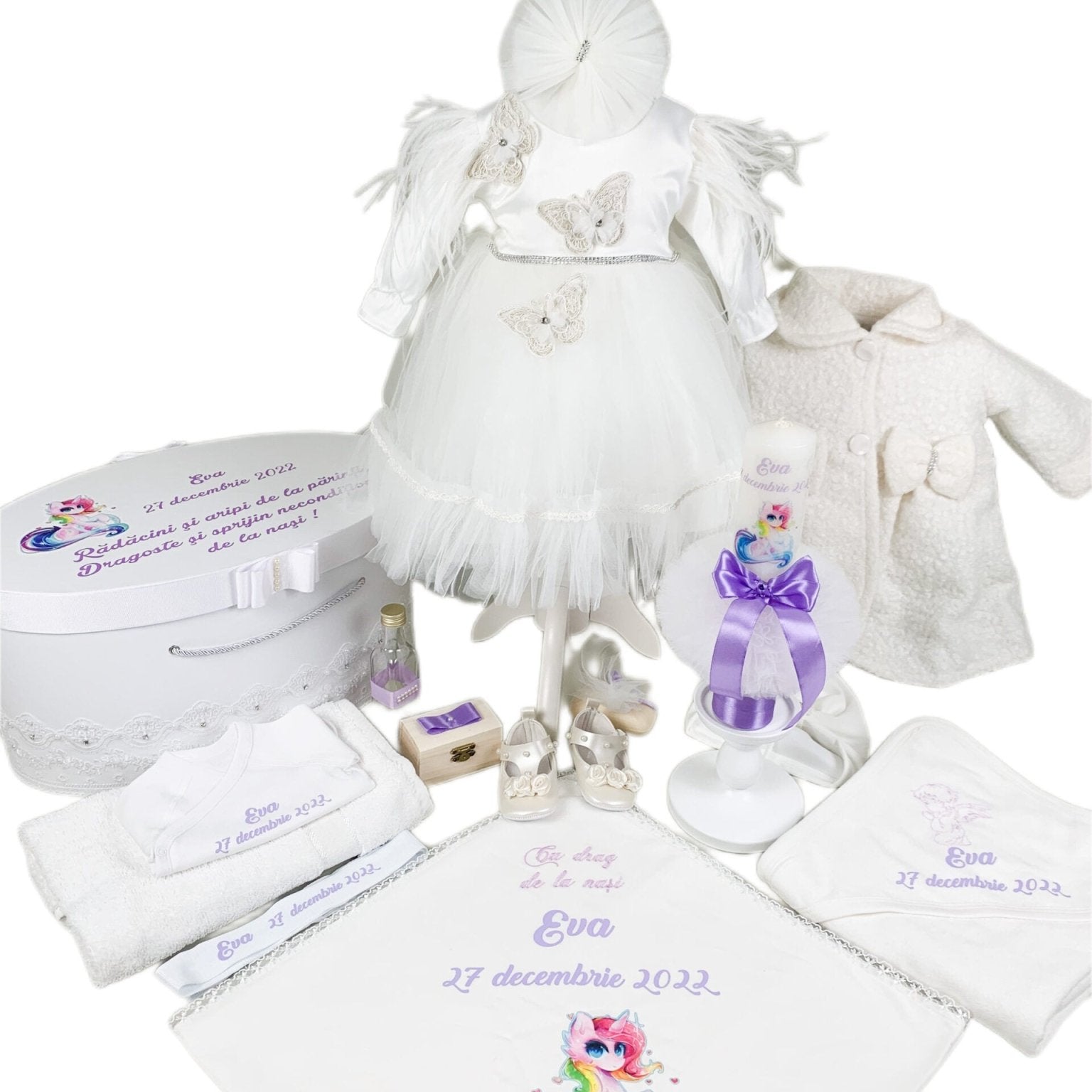 Set botez fetita personalizat cu unicorn - Botez bebelusi