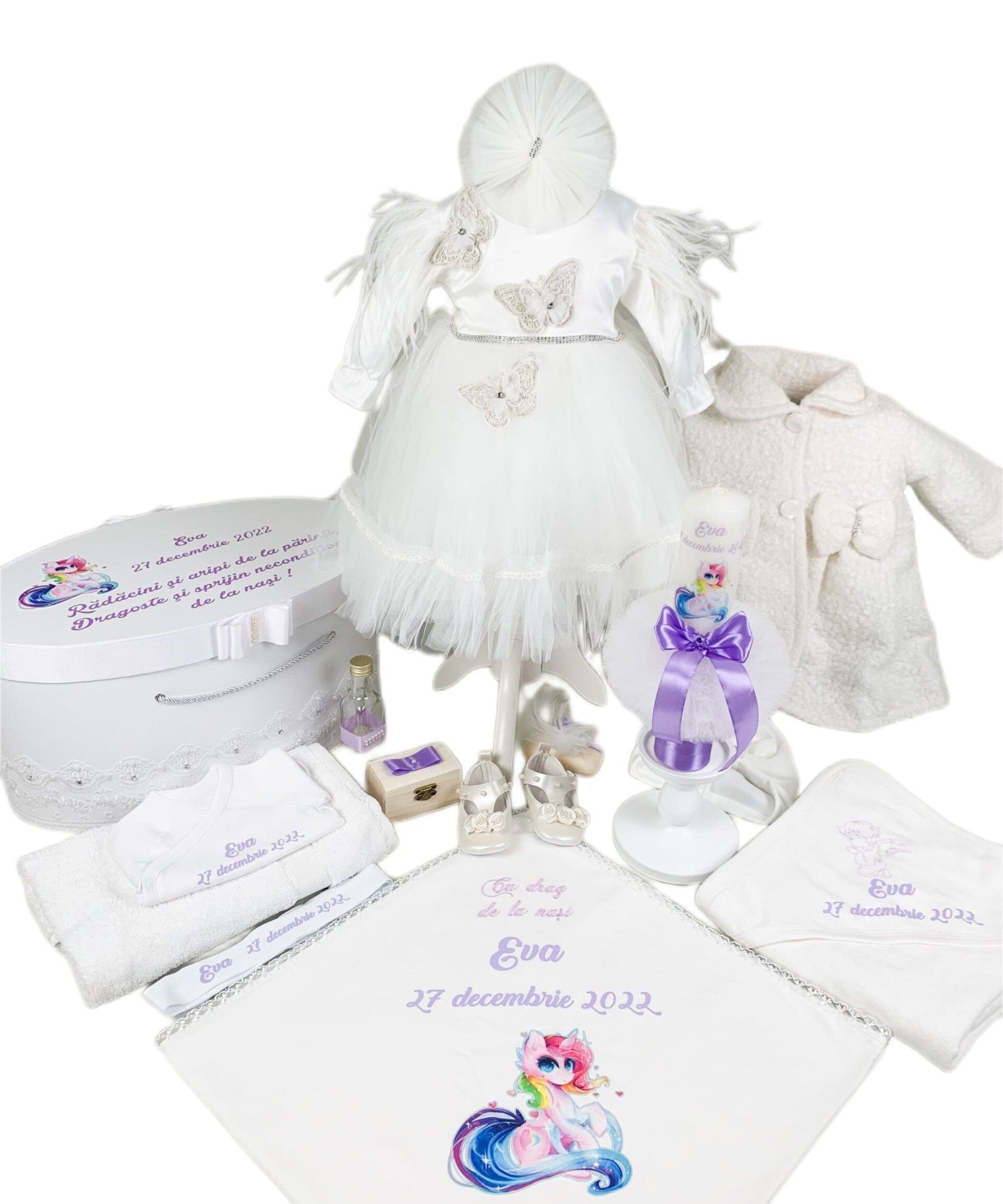 Set botez fetita personalizat cu unicorn - Botez bebelusi