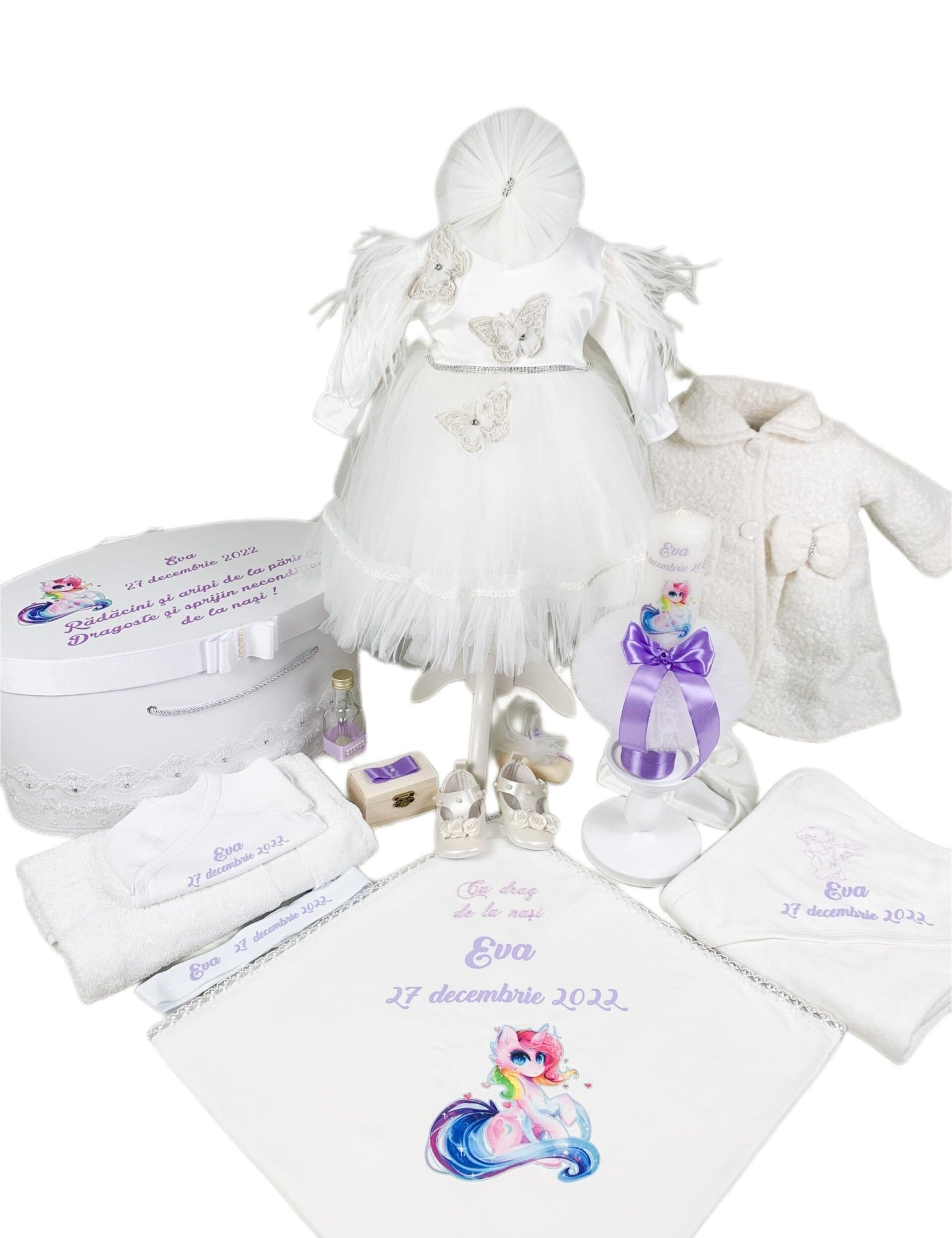 Set botez fetita personalizat cu unicorn - Botez bebelusi
