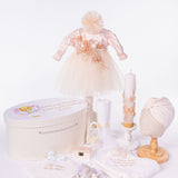 Set Complet Botez Bebelusi cu Rochita Eleganta, Lumanare si Cufar Personalizat - Camilla - Botez bebelusi