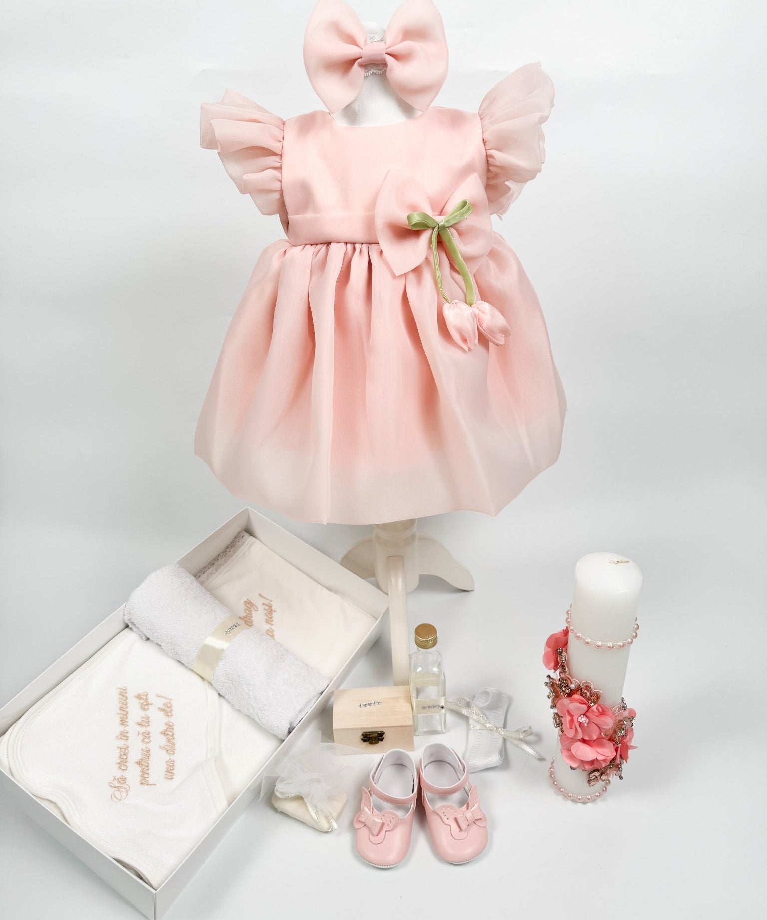 Set Complet Botez Bebelusi cu Rochita Eleganta si Trusou Hand - Made - Allegra - Botez bebelusi
