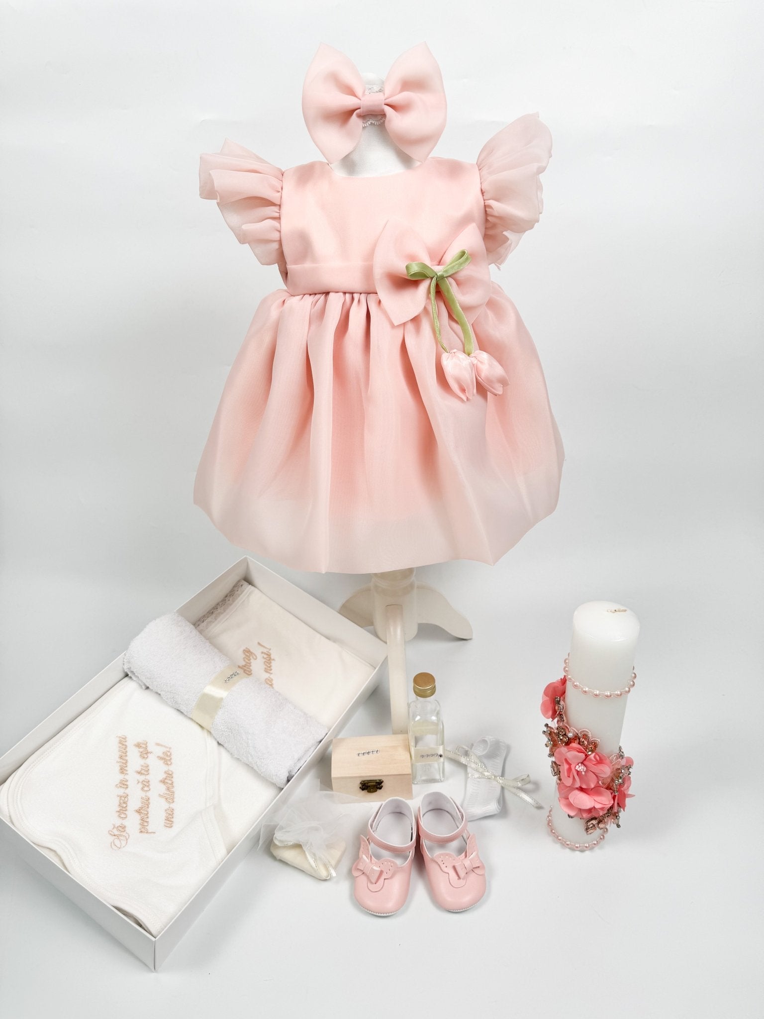 Set Complet Botez Bebelusi cu Rochita Eleganta si Trusou Hand - Made - Allegra - Botez bebelusi