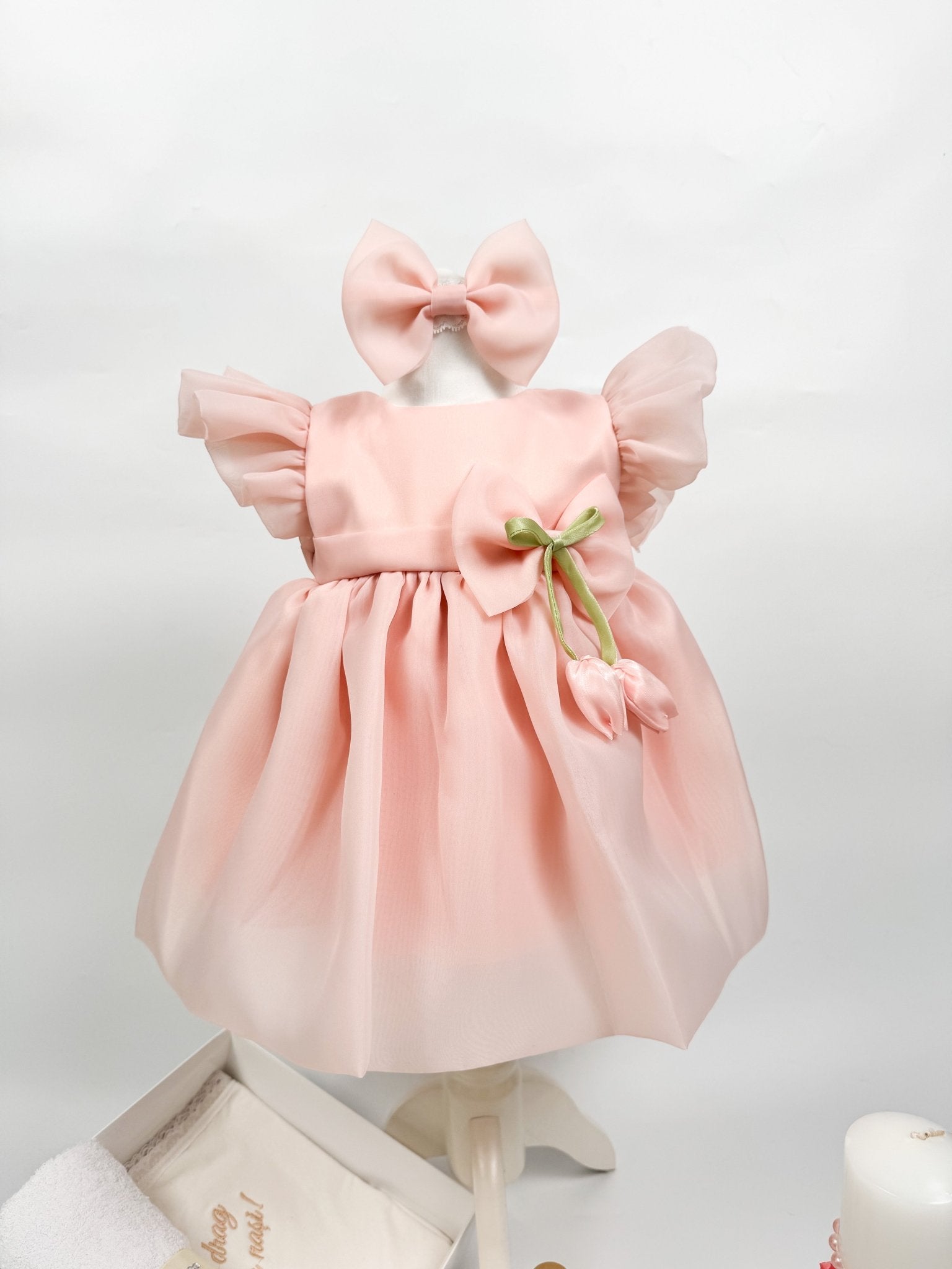 Set Complet Botez Bebelusi cu Rochita Eleganta si Trusou Hand - Made - Allegra - Botez bebelusi
