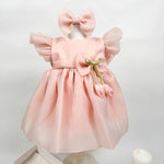 Set Complet Botez Bebelusi cu Rochita Eleganta si Trusou Hand - Made cu Flori Uscate - Eda - Botez bebelusi
